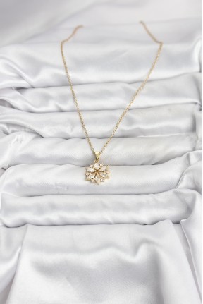 316l çelik Zincir Gold Renk Lotus Model Zirkon Taşlı Kadın Kolye