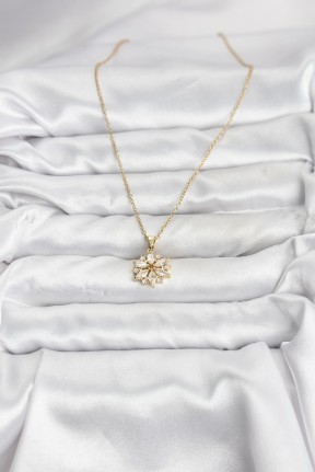 316l çelik Zincir Gold Renk Lotus Model Zirkon Taşlı Kadın Kolye