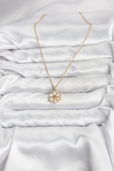 316l çelik Zincir Gold Renk Lotus Model Zirkon Taşlı Kadın Kolye