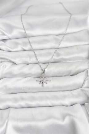 316l çelik Zincir Gümüş Renk Kutup Yıldızı Model Zirkon Taşlı Kadın Kolye