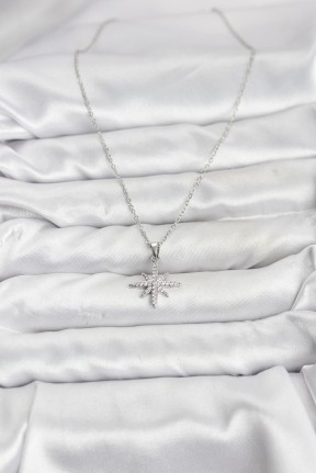 316l çelik Zincir Gümüş Renk Kutup Yıldızı Model Zirkon Taşlı Kadın Kolye