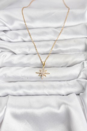 316l çelik Zincir Gold Renk Kutup Yıldızı Model Zirkon Taşlı Kadın Kolye