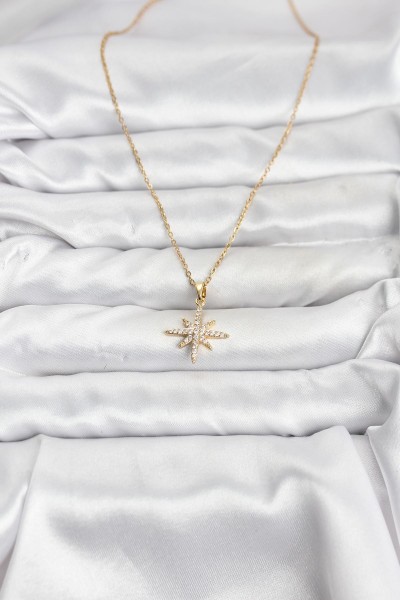 316l çelik Zincir Gold Renk Kutup Yıldızı Model Zirkon Taşlı Kadın Kolye