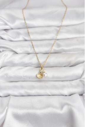 316l çelik Zincir Gold Renk Deniz Kabuğu Ve Deniz Yıldızı Model Zirkon Taşlı Kadın Kolye