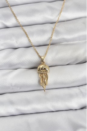 316l çelik Zincir Gold Renk Deniz Anası Model Zirkon Taşlı Kadın Kolye