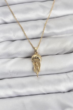 316l çelik Zincir Gold Renk Deniz Anası Model Zirkon Taşlı Kadın Kolye