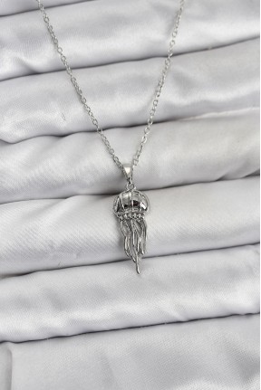 316l çelik Zincir Gümüş Renk Deniz Anası Model Zirkon Taşlı Kadın Kolye