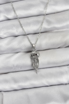 316l çelik Zincir Gümüş Renk Deniz Anası Model Zirkon Taşlı Kadın Kolye