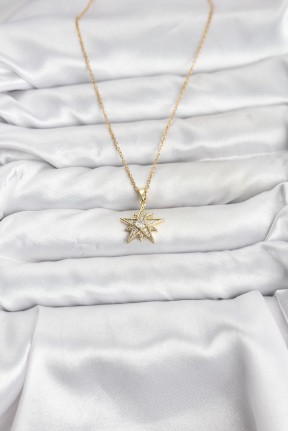 316l çelik Zincir Gold Renk Yıldız Model Zirkon Taşlı Kadın Kolye