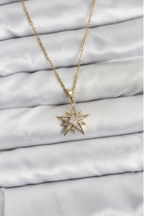 316l çelik Zincir Gold Renk Yıldız Model Zirkon Taşlı Kadın Kolye
