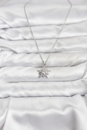 316l çelik Zincir Gümüş Renk Yıldız Model Zirkon Taşlı Kadın Kolye