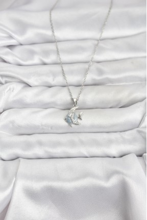 316l çelik Zincir Gümüş Renk Balık Model Zirkon Taşlı Kadın Kolye