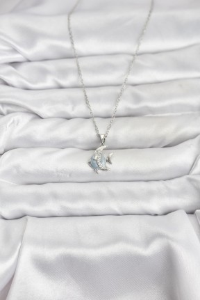 316l çelik Zincir Gümüş Renk Balık Model Zirkon Taşlı Kadın Kolye