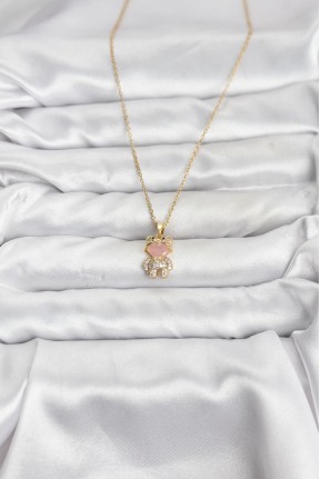 316l çelik Zincir Gold Renk Teddy Bear Model Zirkon Taşlı Kadın Kolye