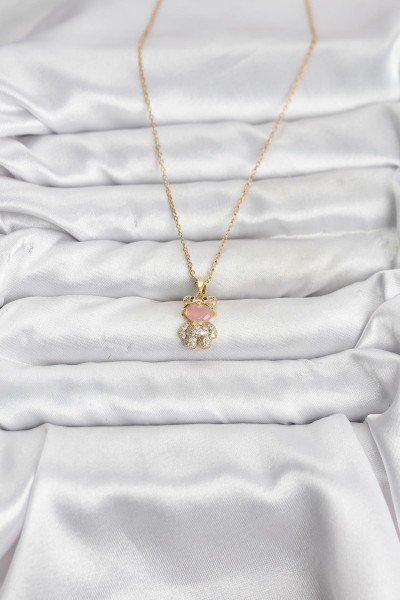 316l çelik Zincir Gold Renk Teddy Bear Model Zirkon Taşlı Kadın Kolye