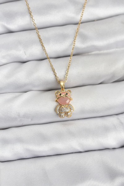 316l çelik Zincir Gold Renk Teddy Bear Model Zirkon Taşlı Kadın Kolye