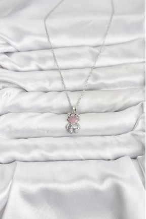 316l çelik Zincir Gümüş Renk Teddy Bear Model Zirkon Taşlı Kadın Kolye