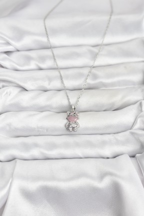 316l çelik Zincir Gümüş Renk Teddy Bear Model Zirkon Taşlı Kadın Kolye