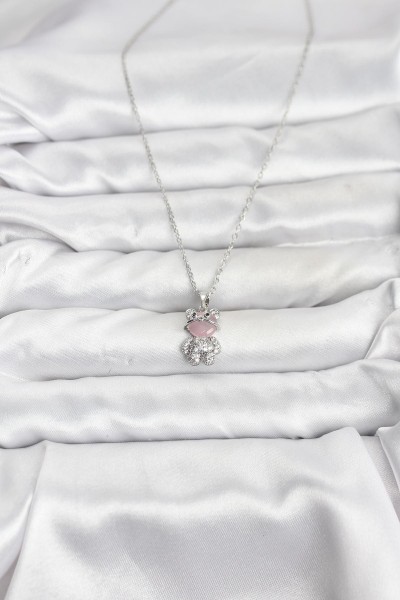 316l çelik Zincir Gümüş Renk Teddy Bear Model Zirkon Taşlı Kadın Kolye