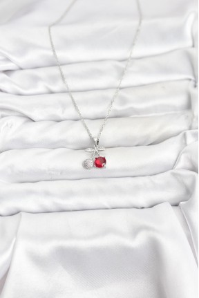 316l çelik Zincir Gümüş Renk Kiraz Model Zirkon Taşlı Kadın Kolye