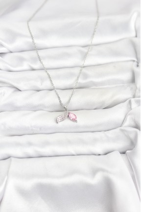 316l çelik Zincir Gümüş Renk Balık Kuyruğu Model Zirkon Taşlı Kadın Kolye