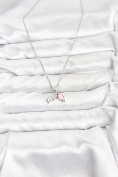 316l çelik Zincir Gümüş Renk Balık Kuyruğu Model Zirkon Taşlı Kadın Kolye