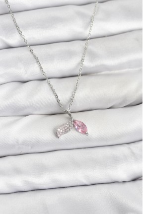 316l çelik Zincir Gümüş Renk Balık Kuyruğu Model Zirkon Taşlı Kadın Kolye