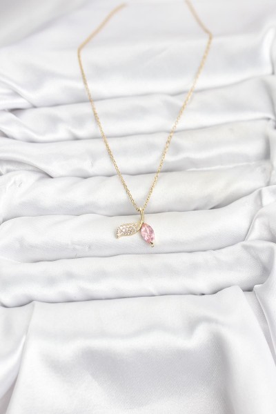 316l çelik Zincir Gold Renk Balık Kuyruğu Model Zirkon Taşlı Kadın Kolye