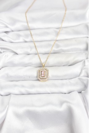 316l çelik Zincir Gold Renk Plaka Model Zirkon Taşlı Kadın Kolye