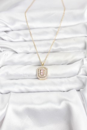 316l çelik Zincir Gold Renk Plaka Model Zirkon Taşlı Kadın Kolye