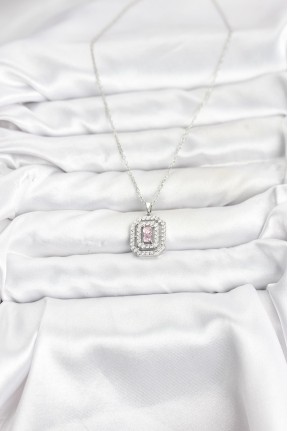 316l çelik Zincir Gümüş Renk Plaka Model Zirkon Taşlı Kadın Kolye