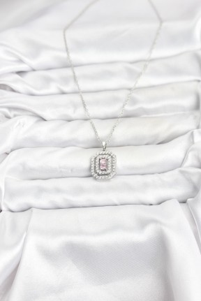 316l çelik Zincir Gümüş Renk Plaka Model Zirkon Taşlı Kadın Kolye