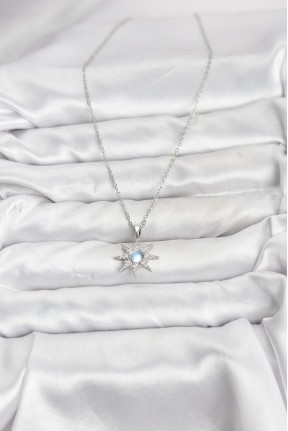 316l çelik Zincir Gümüş Renk Kutup Yıldızı Model Zirkon Taşlı Kadın Kolye