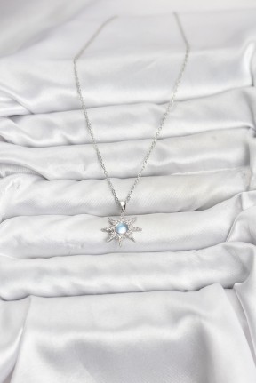 316l çelik Zincir Gümüş Renk Kutup Yıldızı Model Zirkon Taşlı Kadın Kolye