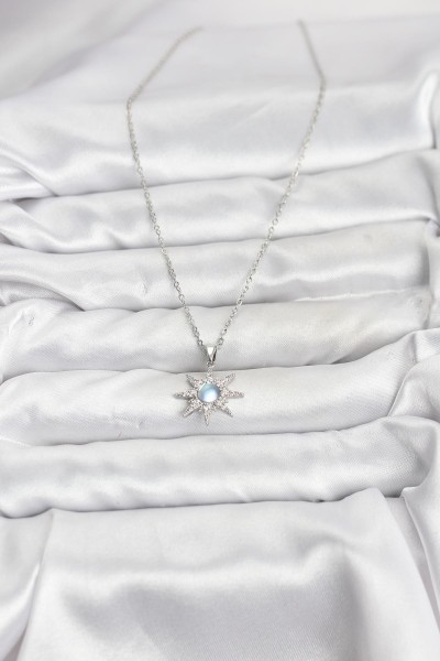 316l çelik Zincir Gümüş Renk Kutup Yıldızı Model Zirkon Taşlı Kadın Kolye