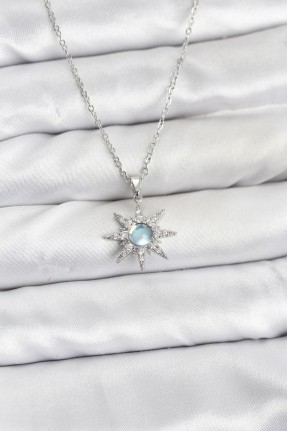 316l çelik Zincir Gümüş Renk Kutup Yıldızı Model Zirkon Taşlı Kadın Kolye