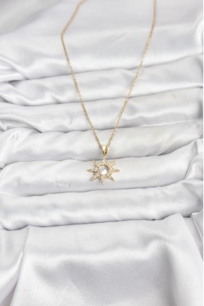 316l çelik Zincir Gold Renk Kutup Yıldızı Model Zirkon Taşlı Kadın Kolye