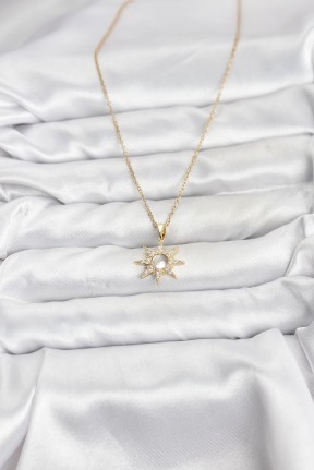 316l çelik Zincir Gold Renk Kutup Yıldızı Model Zirkon Taşlı Kadın Kolye