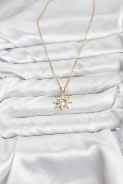 316l çelik Zincir Gold Renk Kutup Yıldızı Model Zirkon Taşlı Kadın Kolye