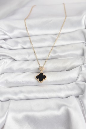 316l çelik Zincir Gold Renk Yonca Model Zirkon Taşlı Kadın Kolye