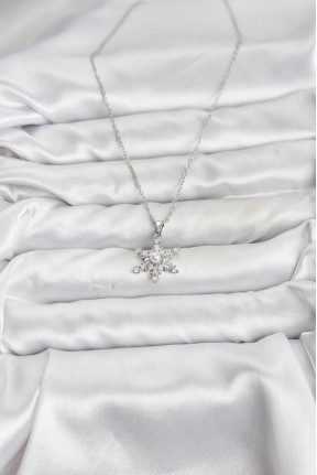 316l çelik Zincir Gümüş Renk Kar Tanesi Model Zirkon Taşlı Kadın Kolye