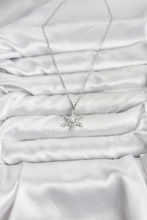 316l çelik Zincir Gümüş Renk Kar Tanesi Model Zirkon Taşlı Kadın Kolye
