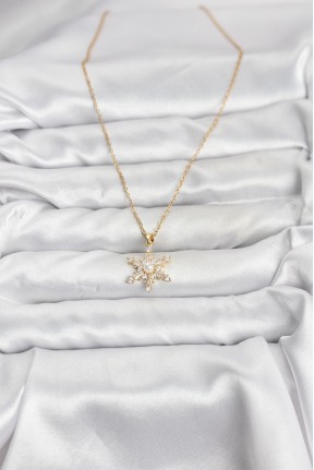 316l çelik Zincir Gold Renk Kar Tanesi Model Zirkon Taşlı Kadın Kolye