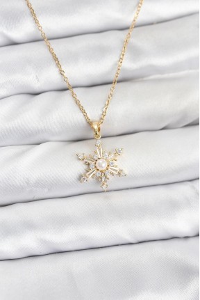 316l çelik Zincir Gold Renk Kar Tanesi Model Zirkon Taşlı Kadın Kolye