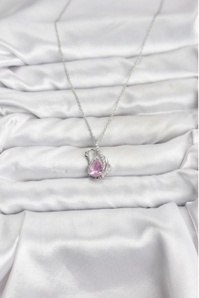 316l çelik Zincir Gümüş Renk Pembe Kuğu Model Zirkon Taşlı Kadın Kolye