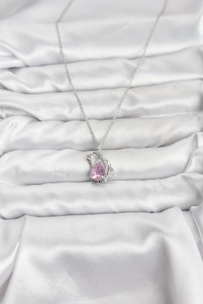 316l çelik Zincir Gümüş Renk Pembe Kuğu Model Zirkon Taşlı Kadın Kolye