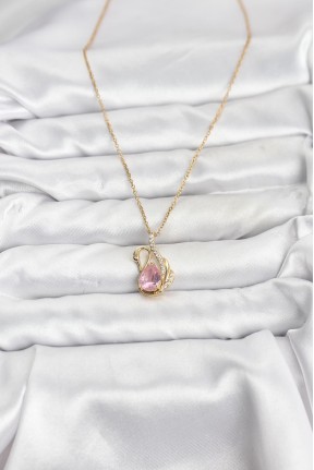 316l çelik Zincir Gold Renk Pembe Kuğu Model Zirkon Taşlı Kadın Kolye