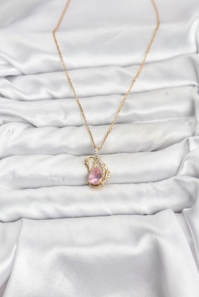 316l çelik Zincir Gold Renk Pembe Kuğu Model Zirkon Taşlı Kadın Kolye