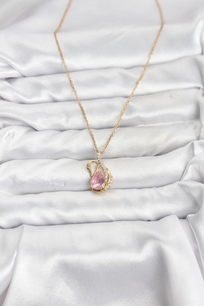 316l çelik Zincir Gold Renk Pembe Kuğu Model Zirkon Taşlı Kadın Kolye