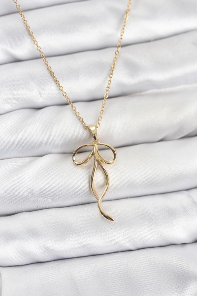 316l çelik Zincir Gold Renk Fiyonk Model Kadın Kolye